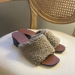 Women's Tan Shearling Slide Sandals